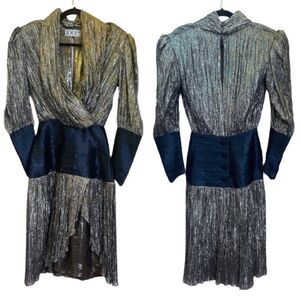 Joop! Vintage Long Sleeve Metallic Thread Structured Asymmetrical Hem Mini Dress